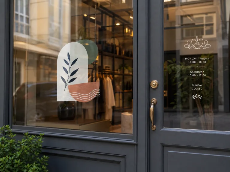 Innenklebende transparente und weiße Aufkleber im Schaufenster