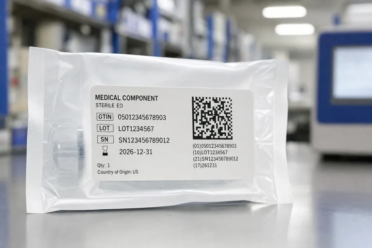 GS1-DataMatrix-Etikett mit GTIN, Charge und Verfallsdatum