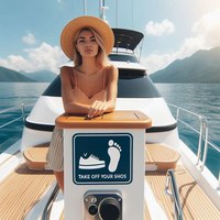 Hinweisaufkleber für Boote das man die Schuhe ausziehen soll